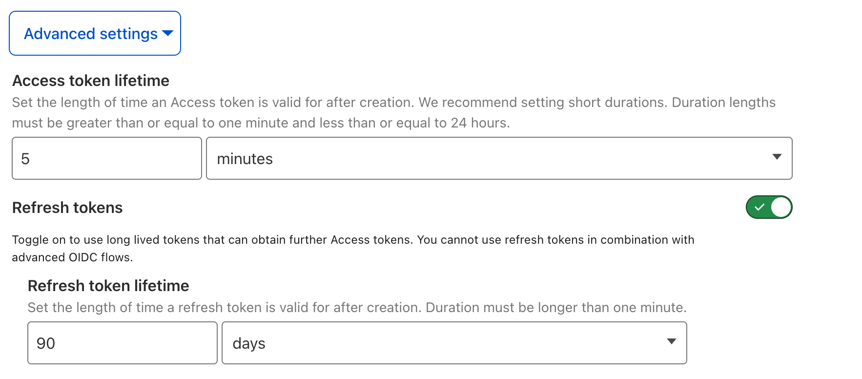 Refresh Token Settings