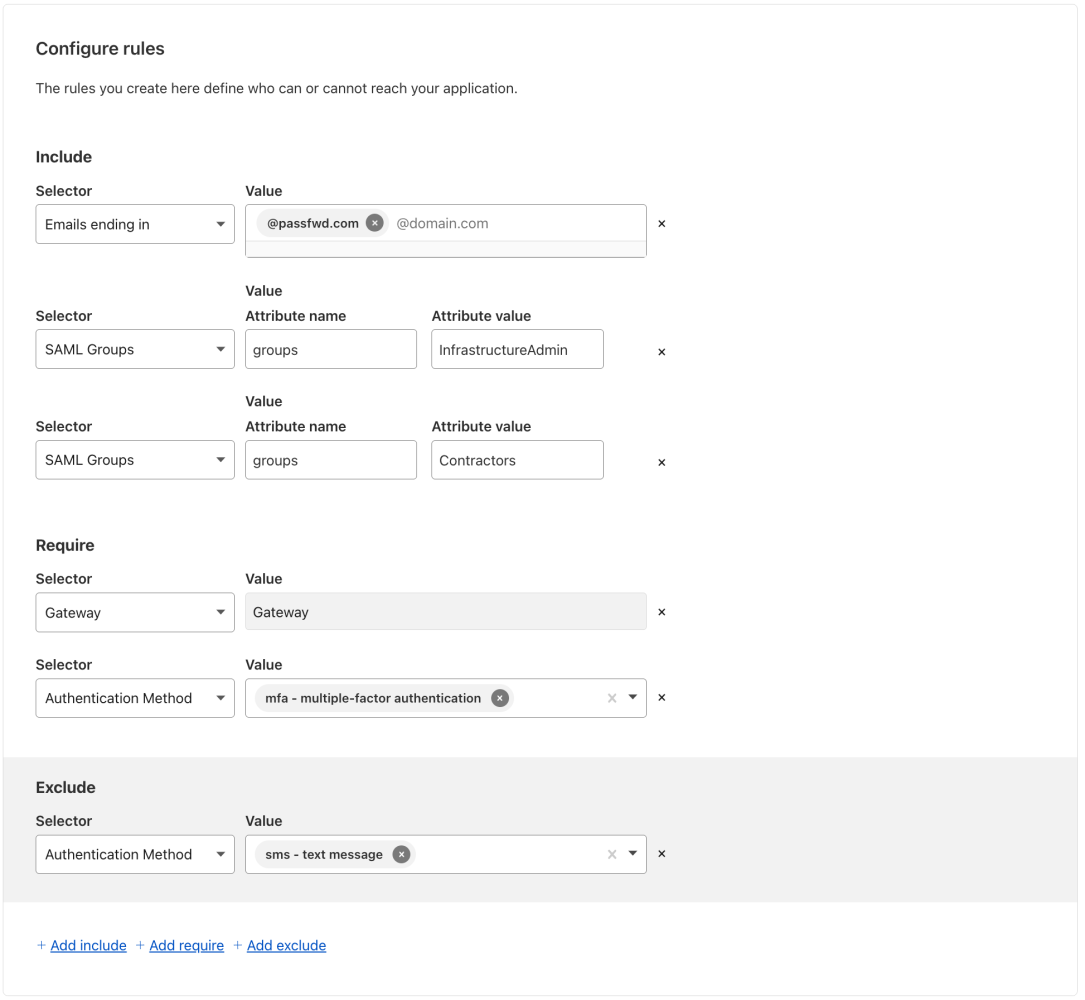 Policy configuration view from the UI