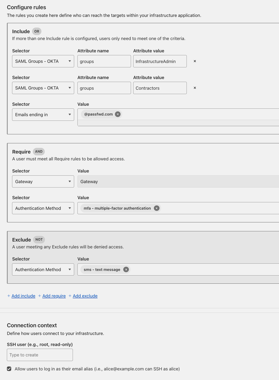 Screenshot showcasing the policy for an Infrastructure Application